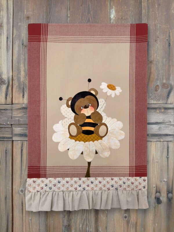 Canovaccio "Honey Bee Bear" - Base con riga Bordeaux