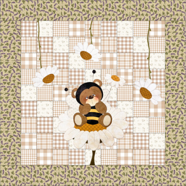 Top Quilt "Honey Bee Bear" - letto da una piazza e mezza 81" x 81"